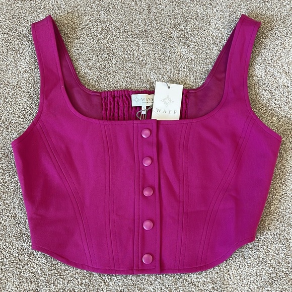 Wayf Tops - WAYF Cora Tailored Sleeveless Pink Square Neck Snap-Front Crop Top Sz S